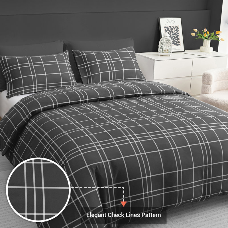 Microfiber Chequered Duvet Cover Set, Kingsize
