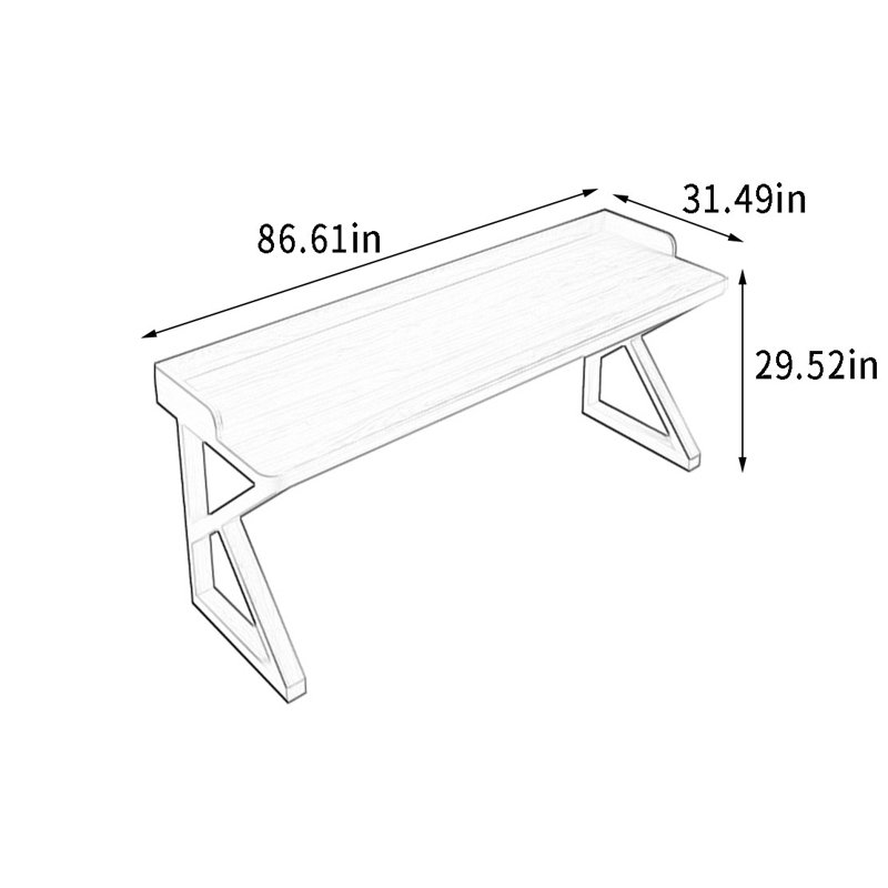 Grand bureau à panneau en bois massif avec relief, H 29,52 po x l 86,61 po x P 31,49 po