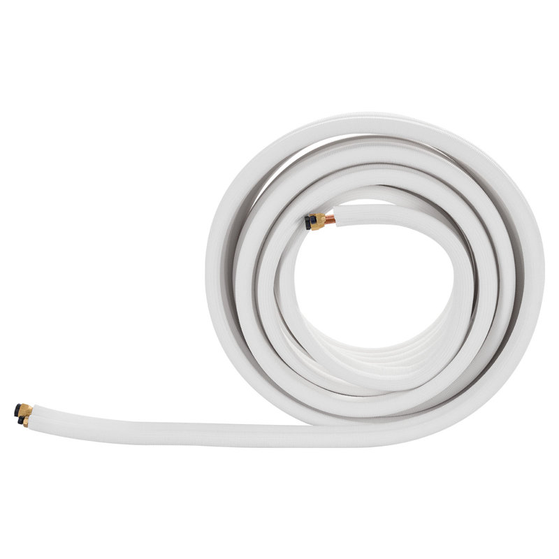 50ft Mini Split Line Set, 3/8” & 5/8” OD AC Copper Tubing Pipe, 3/8 White PE Thickened Insulated Coil with Flared Nuts, Rich Fittings, for Mini Split Air Conditioner HVAC or Heat Pump System