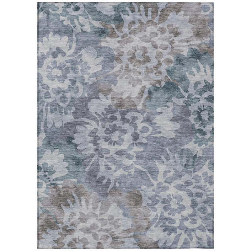 Machine Washable Indoor/Outdoor Xhevrie Blue Rug, Rectangle 8' x 10'
