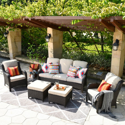 Crase Wicker 5 - Person Patio Conversation Set with Cushions