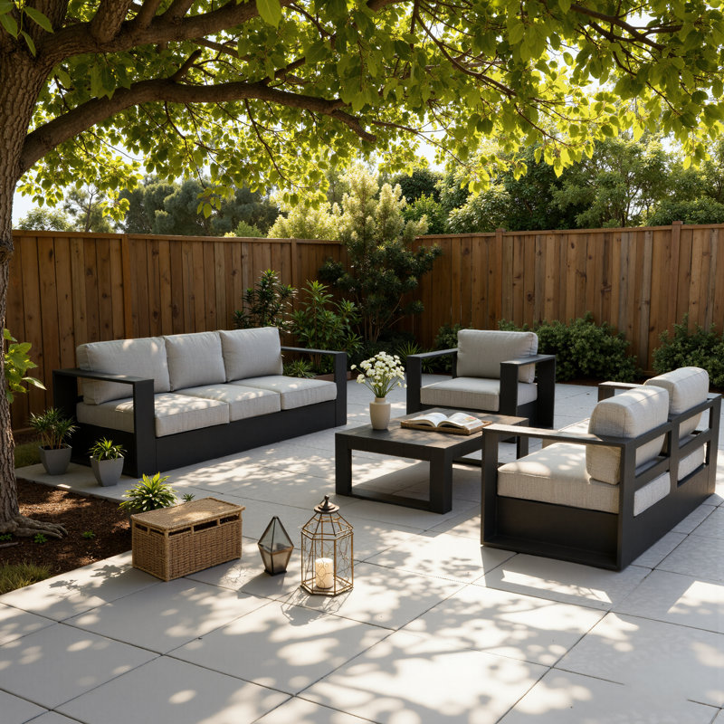 Modern Outdoor Aluminum Chair Set With Cushions (set Of 2), Gray Cushion/Black Frame