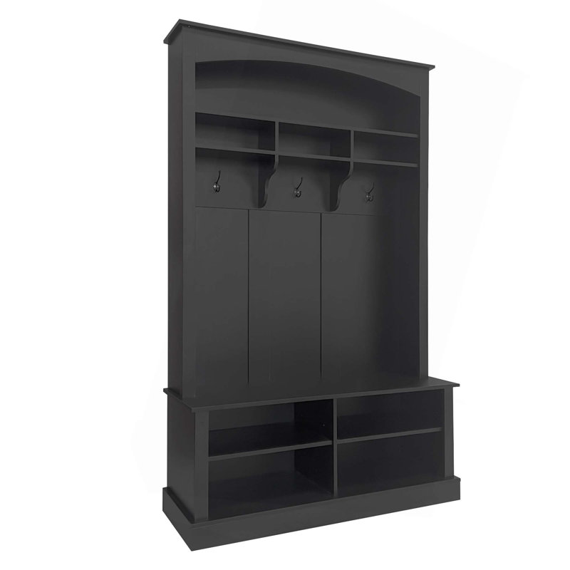 47.2'' Wide Hall Tree With Bench And Shoe Storage,Multi-Functional Storage Bench With 3 Hanging Hooks & Open Storage Space,Rectangle Storage & Shelves Coat Rack For Hallway