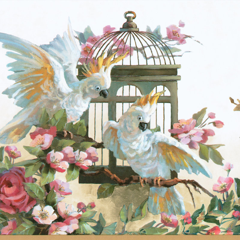 Bordure de papier peint L 15 pi x l 8,8 po Kalean, Crème / Rose / Vert