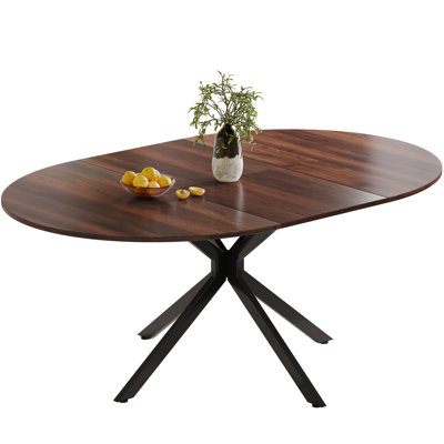 Extendable Dining Table, Round to Oval Wood Kitchen Table for 4-6