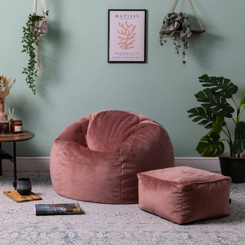 Kingston Velvet Bean Bag and Square Footstool, Dusk Pink
