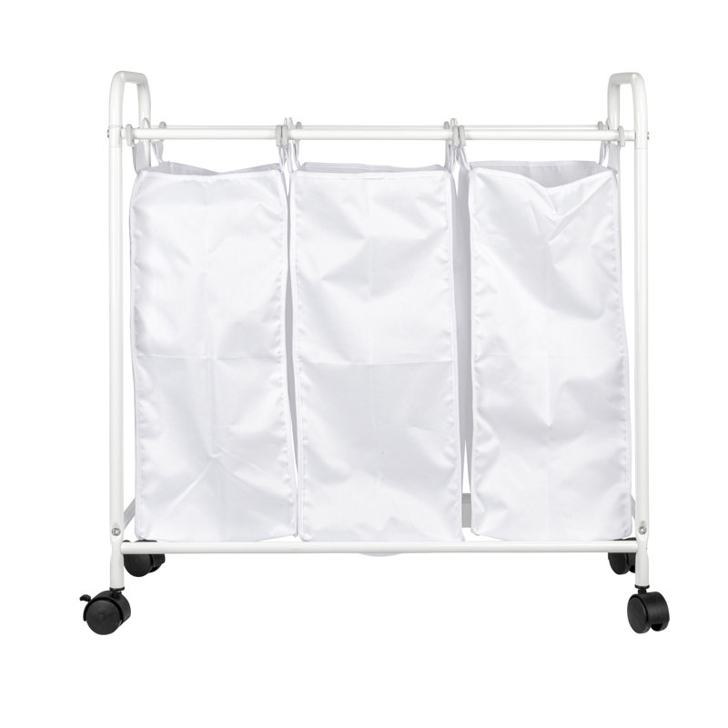 Rolling Triple Laundry Sorter, White