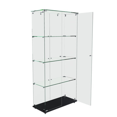 Vitrine à 4 niveaux en verre avec 5 modes à DEL dynamiques, vitrine autoportante pour bureau à domicile ou magasin, noir