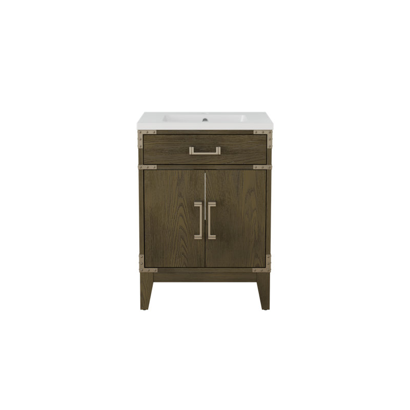 Meuble-lavabo de 24 po de largeur avec comptoir en résine blanche et lavabo, chêne gris