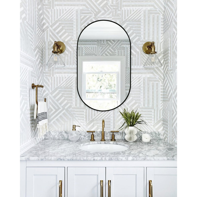 Raub Black Metal Framed Vanity Mirror, 31.5" x 19.5"