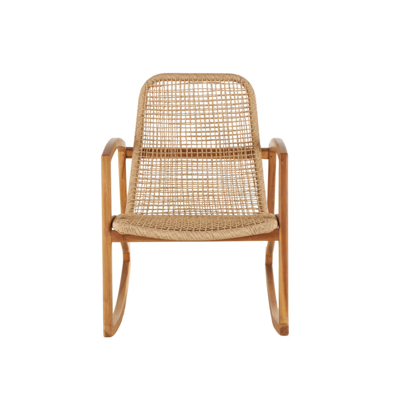 Cole And Grey Plastic Rattan Handmade Woven Rectangular Living Room Light Brown Accent Chair With Teak Frame