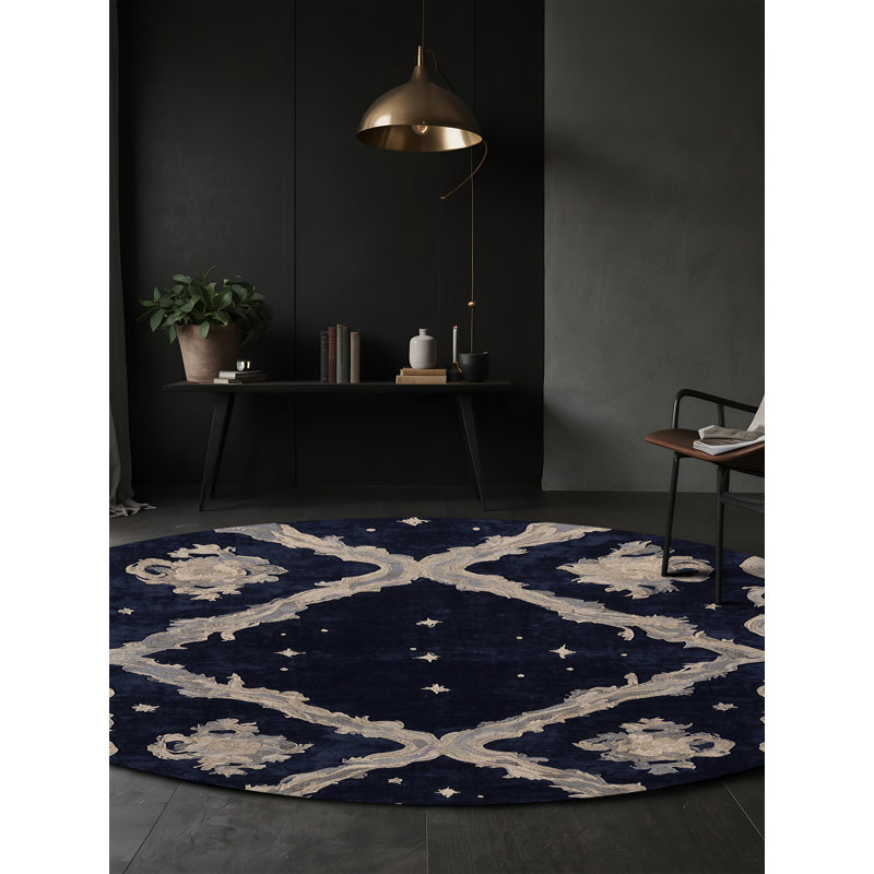 Machine Washable Gray Area Rug, Round 5'
