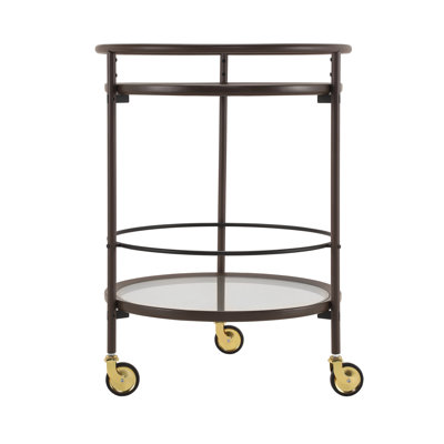 Chariot-bar rond moderne avec tablettes en verre trempé et détails métalliques Luna