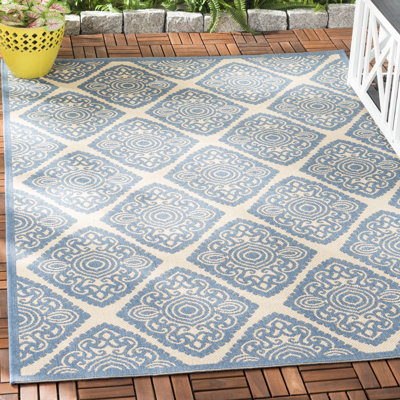 Hardrian Hooked Neutral/Blue Indoor/Outdoor Rug