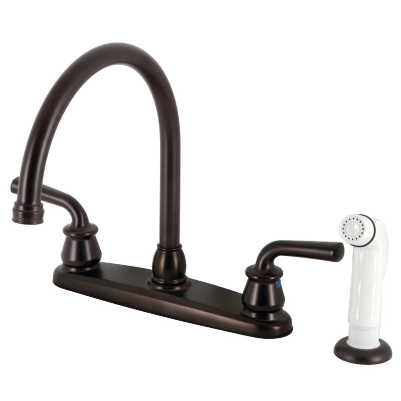 Kingston Brass Restoration Two-Handle 8" Centerset Kitchen Faucet, With Side Spray, Oil Rubbed Bronze/White