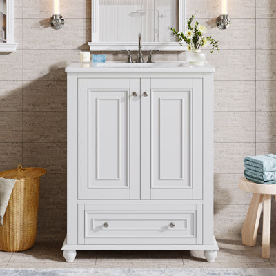 24" Modern Freestanding Solid Wood Bathroom Vanity, Sink Included