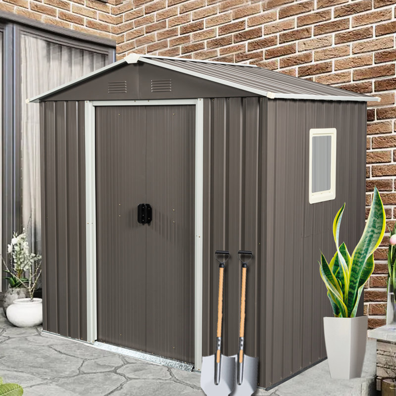 6Ft X 5Ft Outdoor Metal Storage Shed Gray - Galvanized Iron Construction For Longevity, Punched Vents Ventilation, Sliding Door & Padlock, Easy Assembly, Steel Panels Shed, Framework Vents, Doors