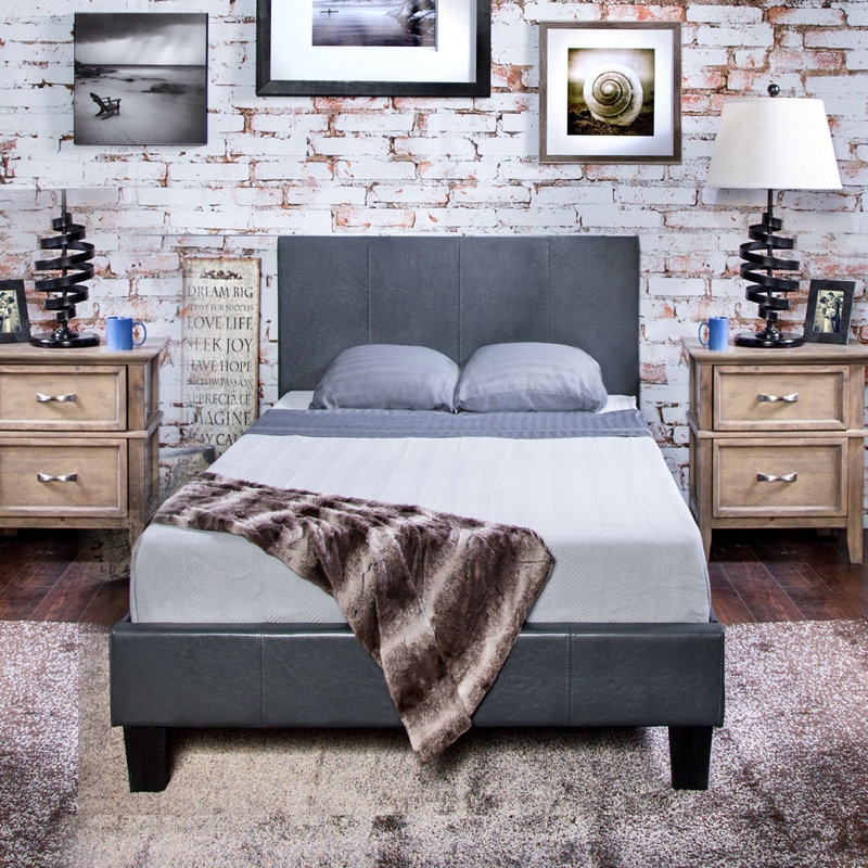 Aveiro Vegan Leather Platform Bed, Twin, Gray