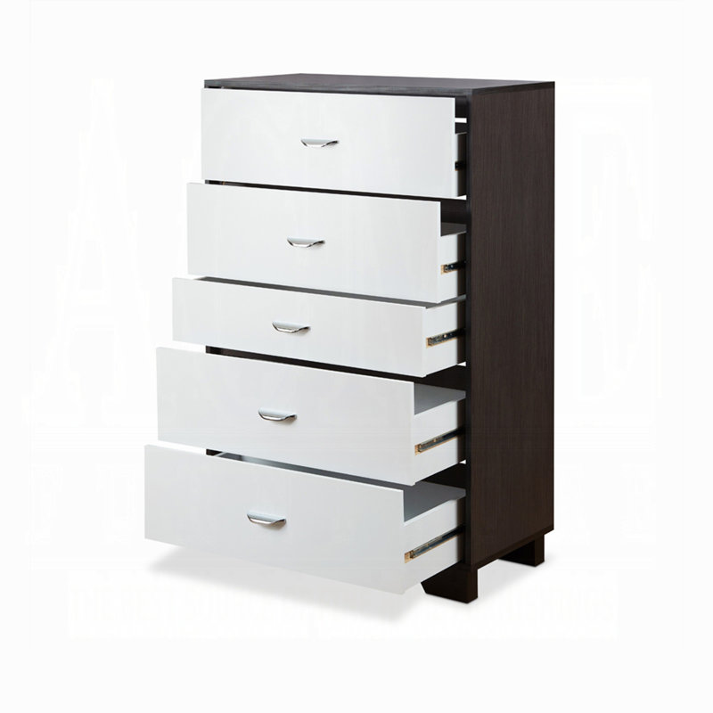 Commode 5 tiroirs blanche et espresso