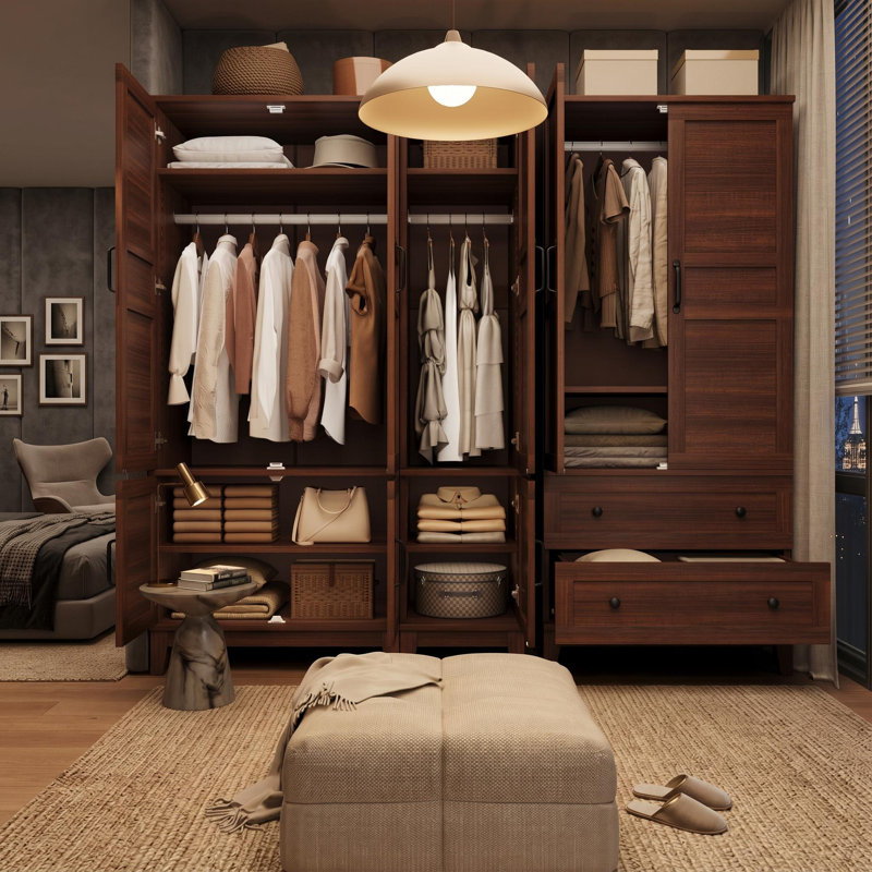 Armoire-penderie 72 po avec 2 tiroirs et 2 tablettes réglables pour la chambre à coucher, Brun