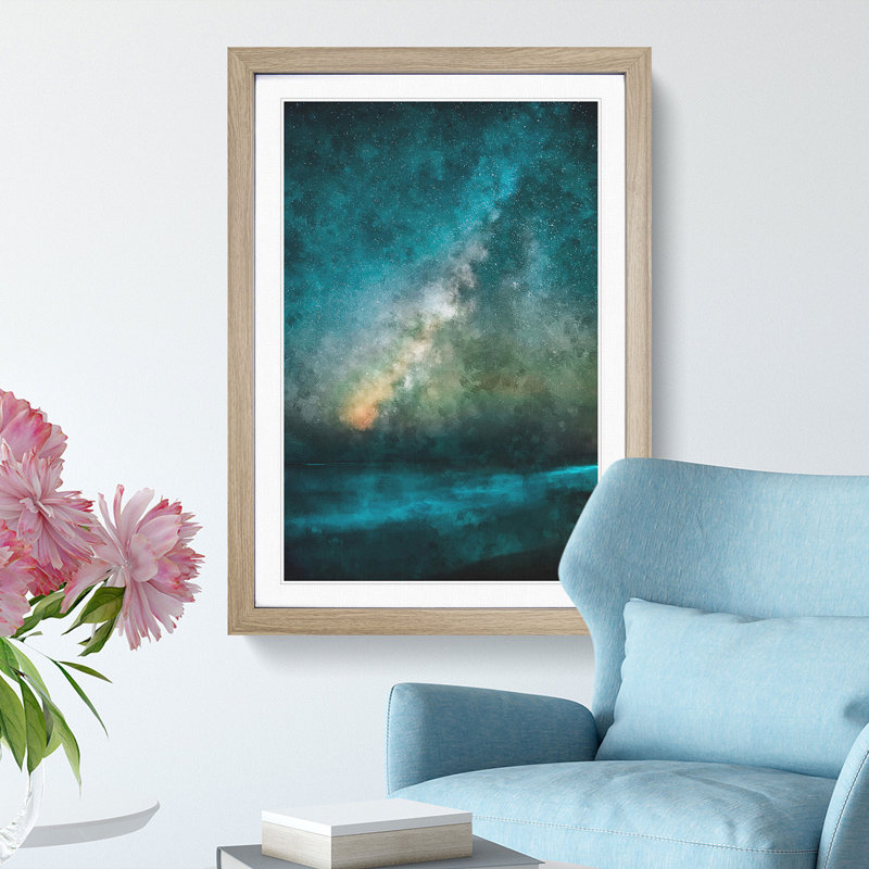 Stars Above Hawaii Painting - Framed Print, 87cm H x 62cm W x 2cm D, Oak Framed
