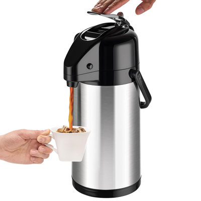 Bouteille d'eau de café Airpot améliorée avec distributeur de boissons en acier inoxydable à double pompe de 84 oz / 2,5 L pour boissons chaudes / froides, base Lazy Susan, café Termos Para pour la fête du cacao chaud
