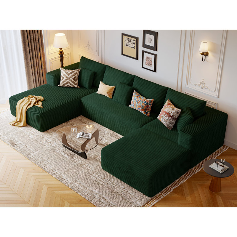 134" U-Shaped Convertible Sofa with Chaise Lounge & Ottoman, Modern Sofa Modular Sectional Cloud Couch, 6-Seat Deep Seat Sofa with 7 Pillows Boneless Sofa Couch for Livingroom Bedroom Apartment,Compression Sofa in a box ,No Assembly Required