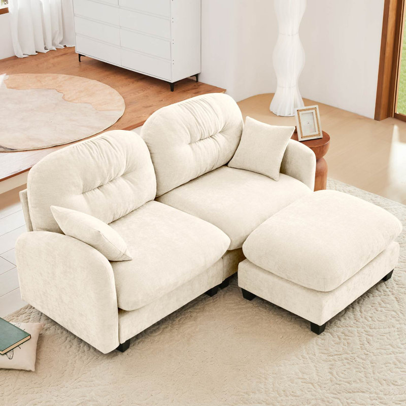 Canapé en chenille 74 "avec repose-pieds Cloud, Beige