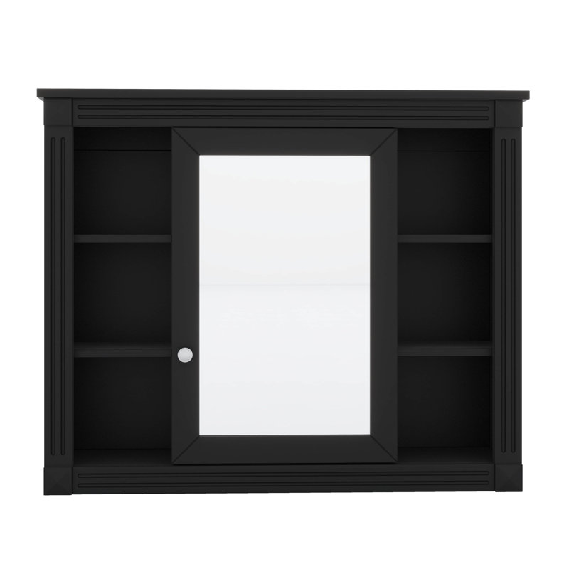 Armoire de rangement murale moderne avec portes miroir et 6 tablettes ouvertes Modern, Noir