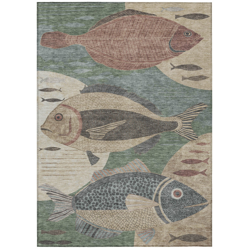 Machine Washable Indoor/Outdoor Chantille ACN2447 Coastal Rug, Basil, 5' x 7'6"
