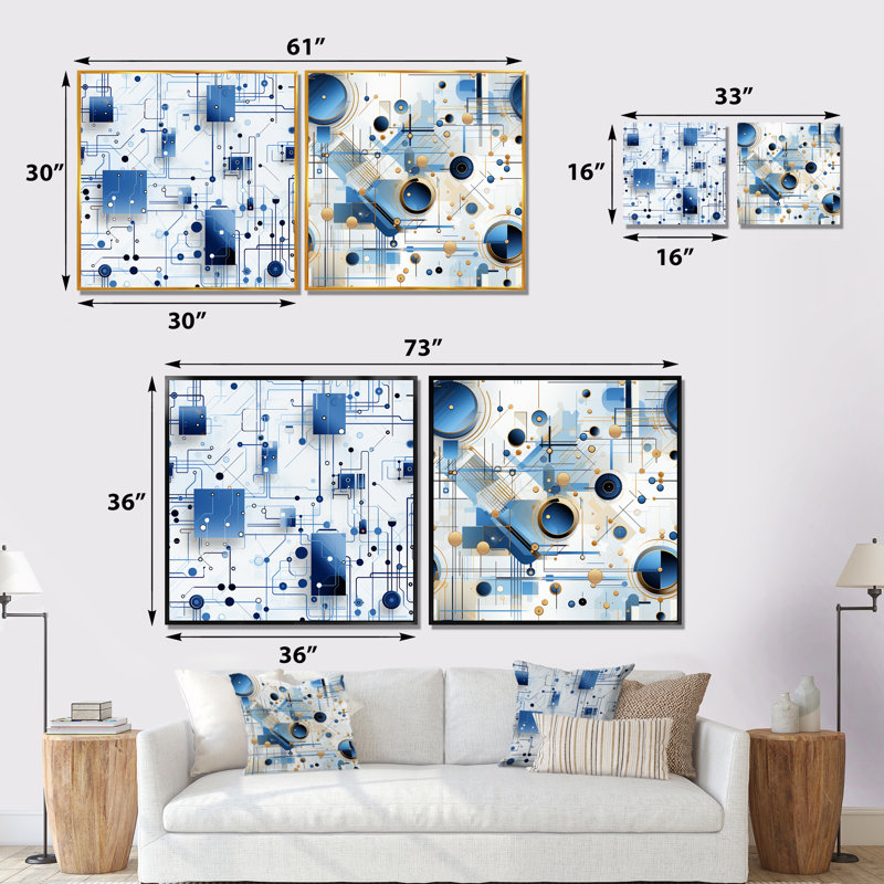 Daanya - Ensemble de 2 impressions sur toile à formes abstraites, H 30 po x l 61 po x P 1 po, Cadre noir
