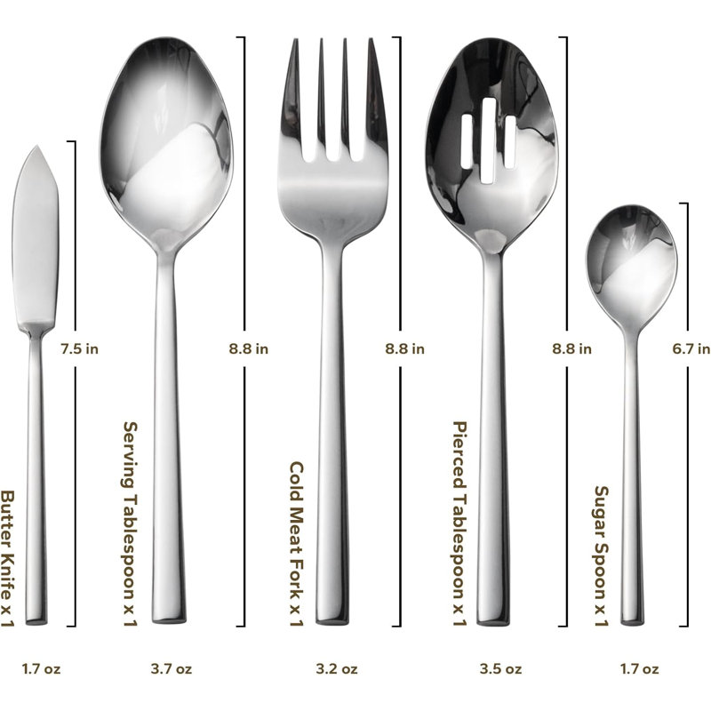 Ensemble de couverts 65 pièces en acier inoxydable Potter, service pour 12 - Argenterie forgée de qualité supérieure avec finition satinée, idéale pour la maison, la cuisine, la fête et le camping