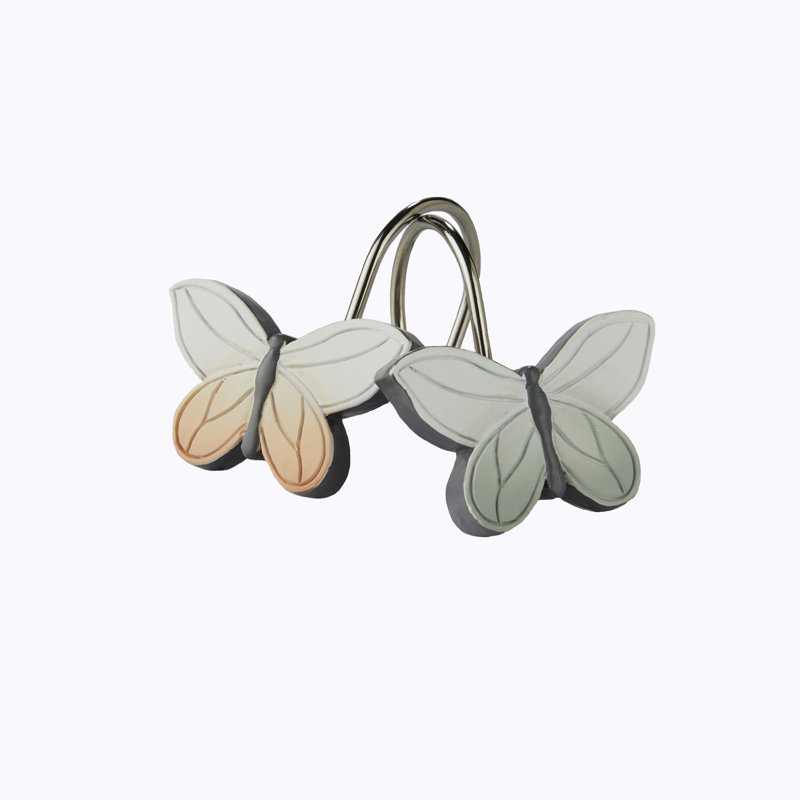 Butterfly Painted Resin Shower Curtain Hook Set, 12 Pieces