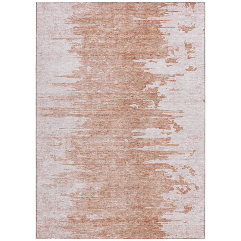 3' X 5' Terra Cotta Salmon And Copper Abstract Washable Indoor Outdoor Area Rug
