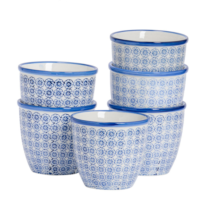 Nicola Spring Hand-Printed Plant Pots - 14cm - Navy - Pack of 6