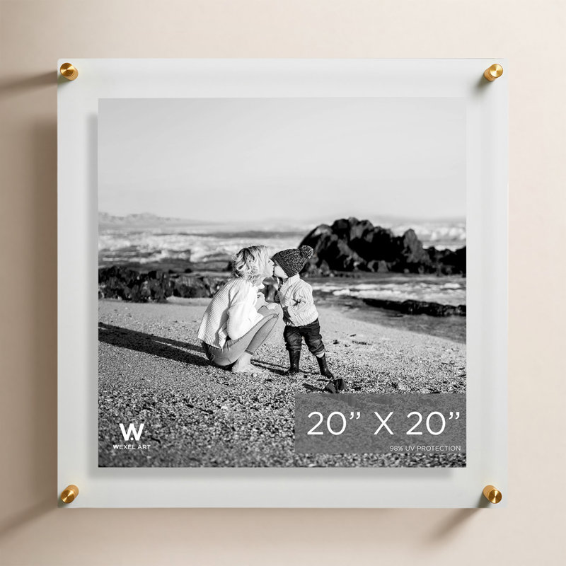 Clear UV-Grade Acrylic Modern Floating Picture Frame, Gold, 20" W x 20" H