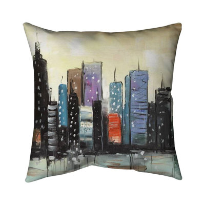 Skyline on Abstract Cityscape Poly Twill Throw Pillow | Home Decor