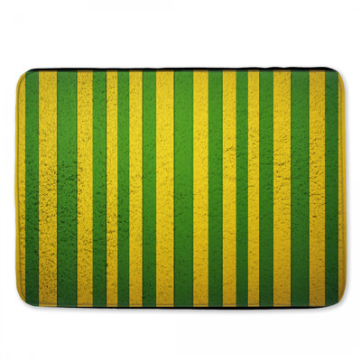 Green Yellow Vertical Stripes Bath Mat