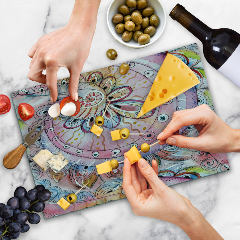 Ambesonne Eastern Cutting Board Large Size Watercolor Effects Art Multicolor