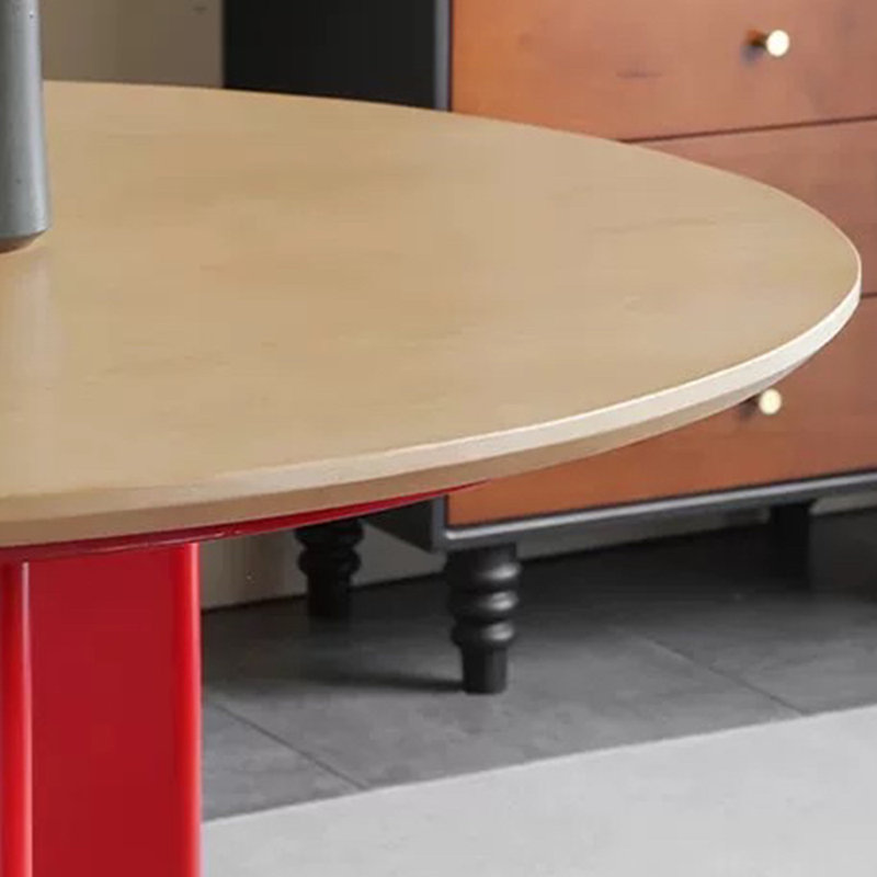 Solid wood dining table with red legs, 29.5"H x 47.2"L x 47.2"W