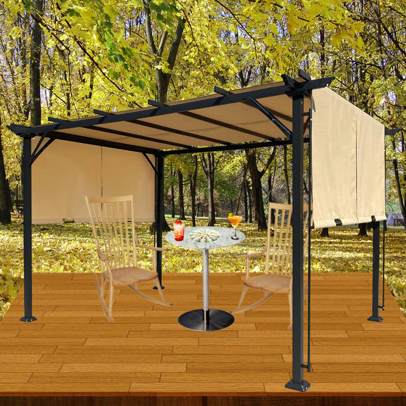 12 pi. L 9 pi. D Pergola en acier avec auvent, Kaki