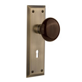 Brown Porcelain Interior Mortise Door Knob with New York Long Plate