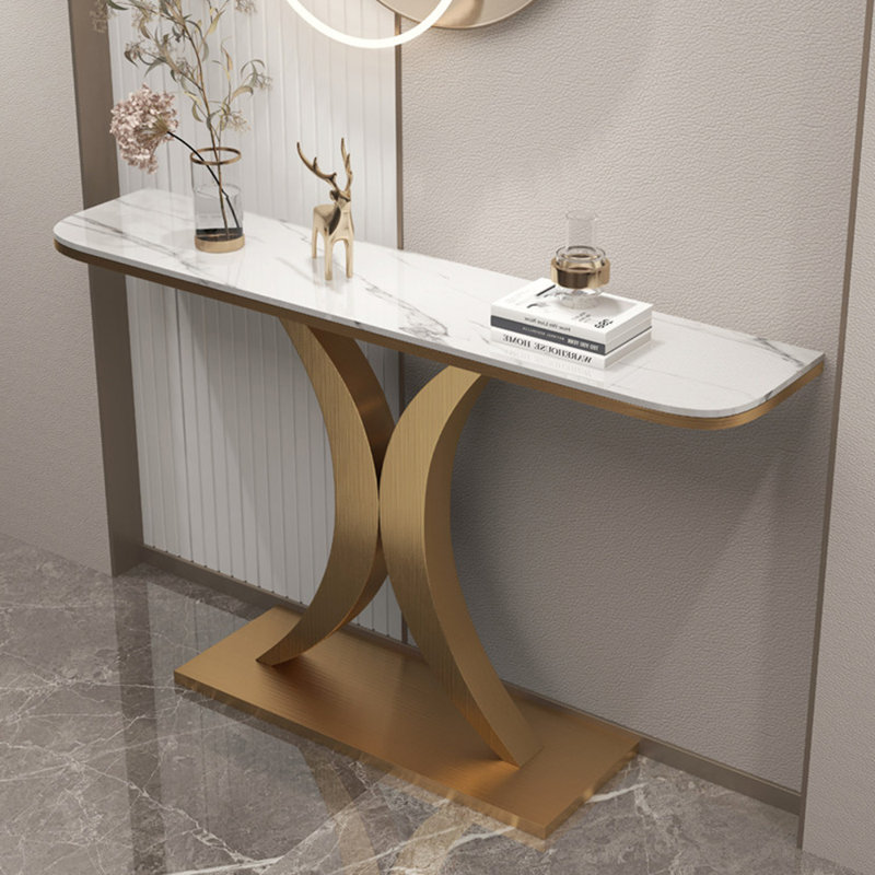 Console en pierre frittée de style italien, H 33,4 po x l 62,9 po x P 15,7 po, Doré