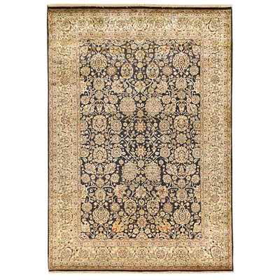 High-Quality Hand-Knotted Black And Gold Area Rug
