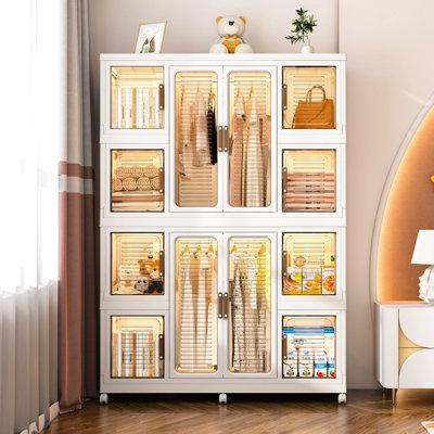Garde-robe portatif avec 16 cintres, 12 et 2 tringles, blanc et tringles. Portes magnétiques pour le rangement des vêtements. Convient aux courtepointes. Safe Pp Abs. Installation rapide.