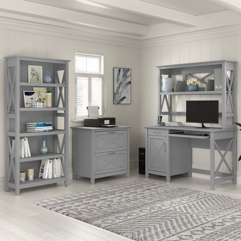 Veda Piece Writing Desk Office Set, Pure White Oak