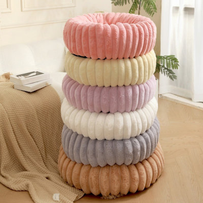 Corduroy Fleece Donut Pet Bed - Dog Beds for Dogs with Washable Removable Cover & Anti Slip Bottom