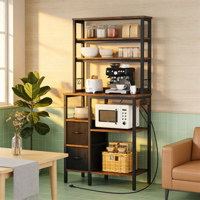 Multi-Functional Bakers Rack With Power Outlet & Storage