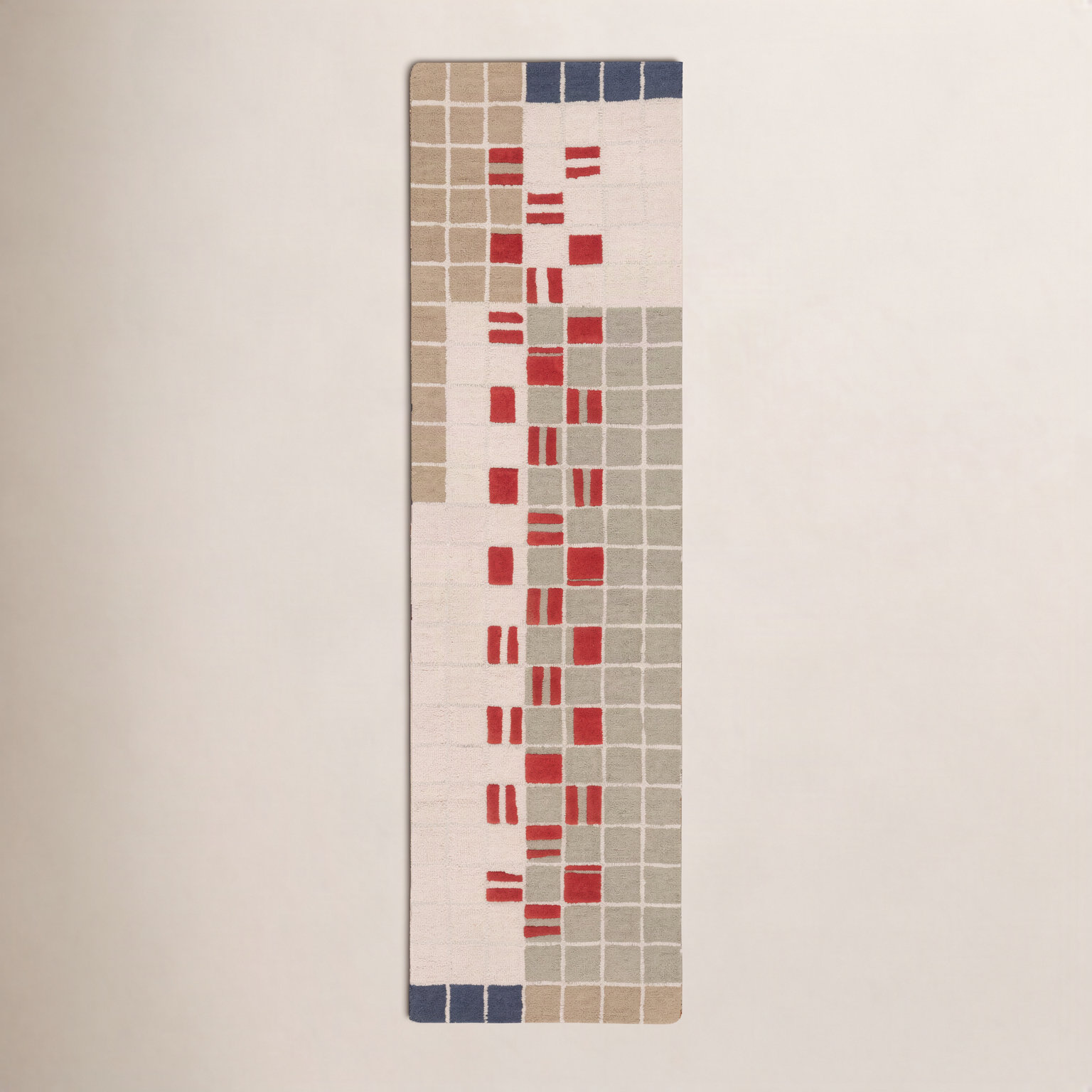 Elswick Gray Red Hand-Tufted Geometric Wool Rug, Runner 2'3" x 9'