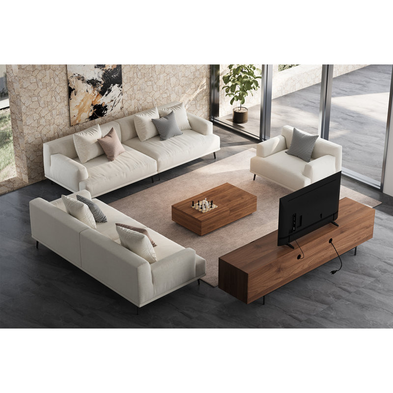 Canapé 110,2 po en lin et coton respirant | Structure en bois massif et coussin de siège en éponge hautement élastique pour le salon